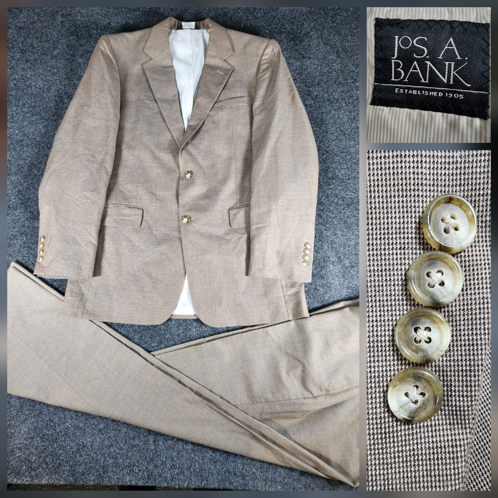 Jos. A. Bank 2 Piece Suit Men's 42L Brown Wool Tailored Fit Pants 37x33 Preppy